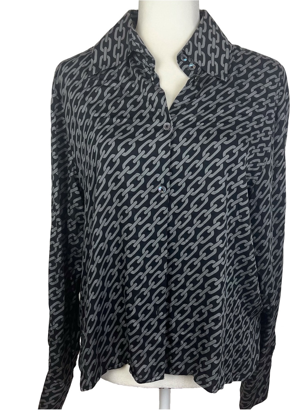 Drykorn for Beautiful People Top Black Link Collared Button Up Blouse Size 10